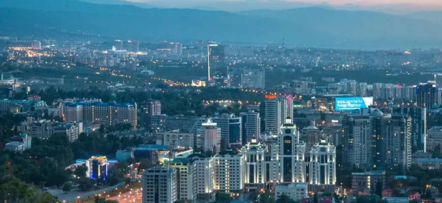 Almaty city skyline with Trans-Ili Alatau mountains safety
