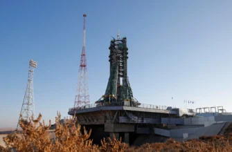 Soyuz-2.1a rocket launching from Baikonur Cosmodrome launch pad 31 carrying Soyuz MS-28 spacecraft