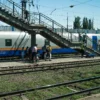 Split view of a high-speed Talgo train crossing the Kazakh steppe and an Air Astana plane flying over the Tien Shan mountains