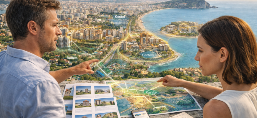 Сравнение районов Аланьи для покупки недвижимости: Оба, Махмутлар, Кестель, Каргыджак, Авсаллар и центр