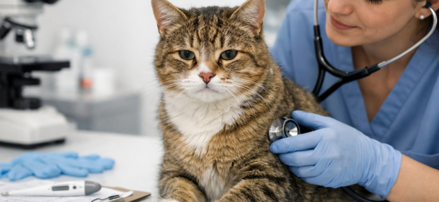 Инфекции у кошек симптомы и лечение ветеринар осматривает больную кошку