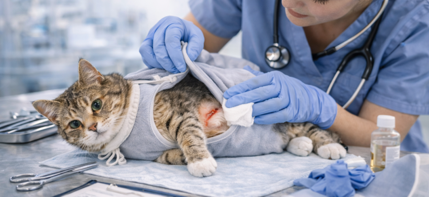 Осложнения после стерилизации кошки — осмотр шва ветеринаром