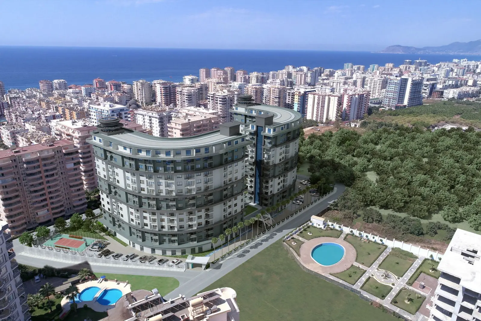 Serenity Residence с высоты, вид на море (визуализация)