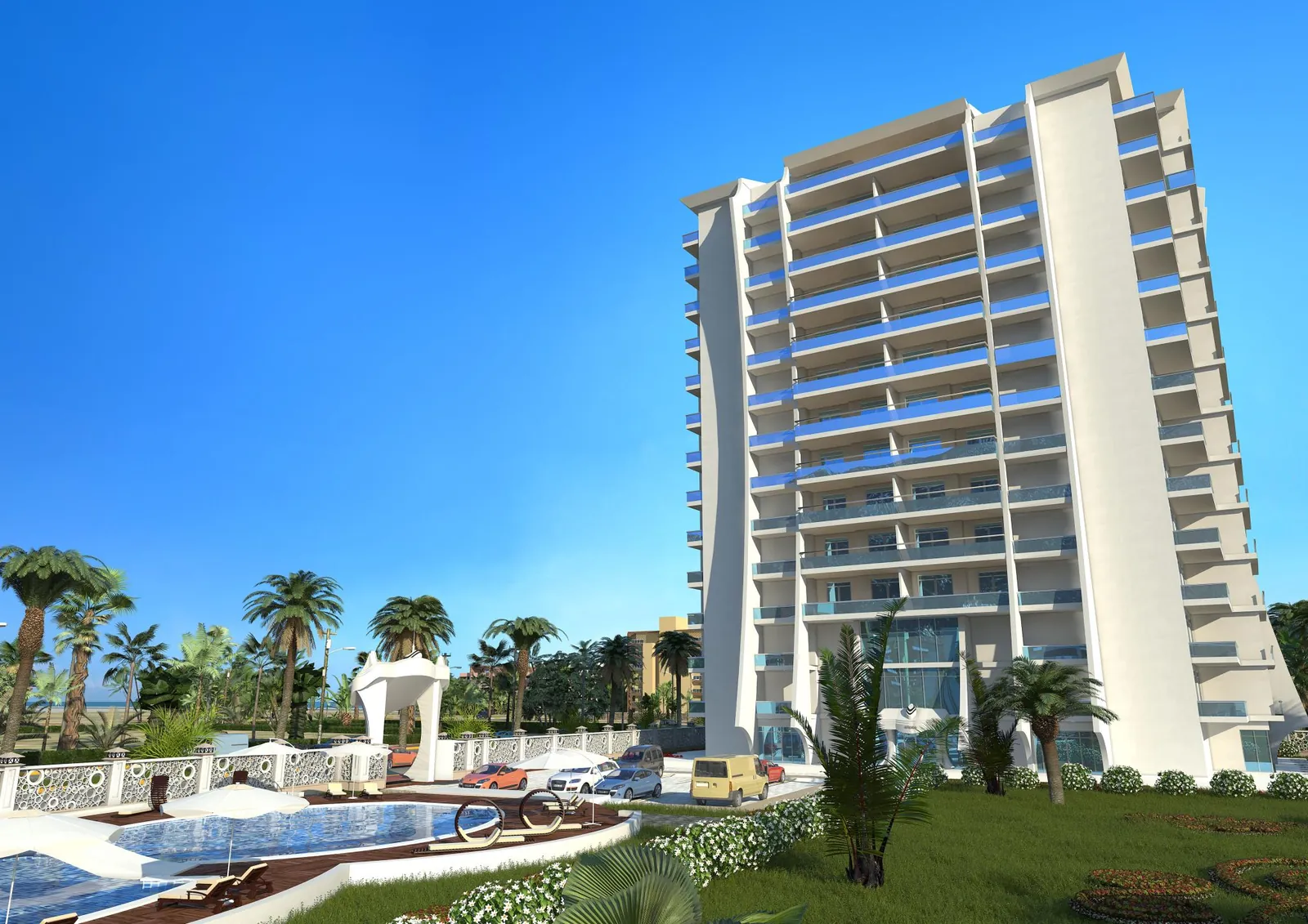 Sfera Residence — сад и бассейн, визуализация