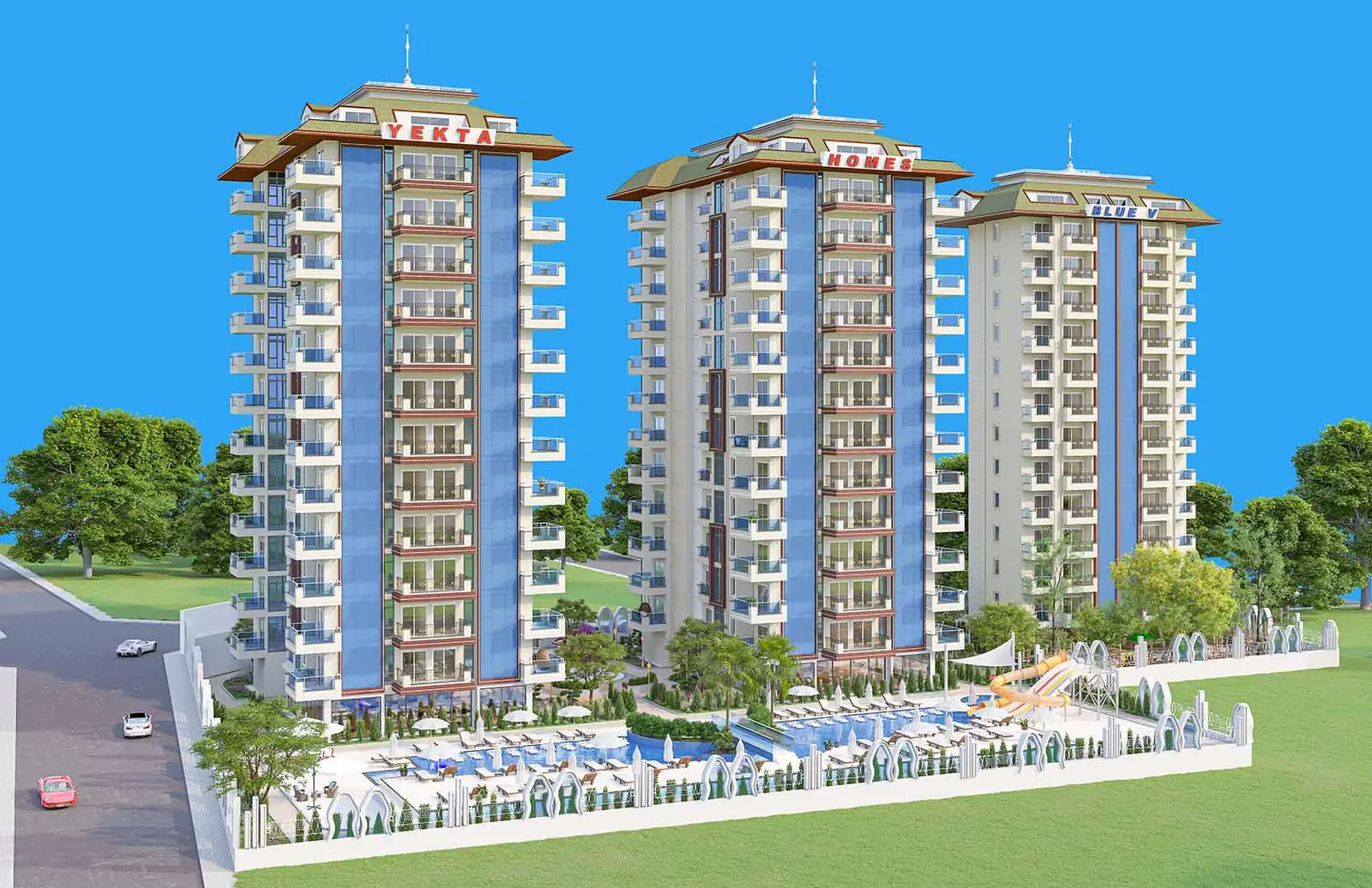 Yekta Blue V — три блока комплекса, визуализация застройщика