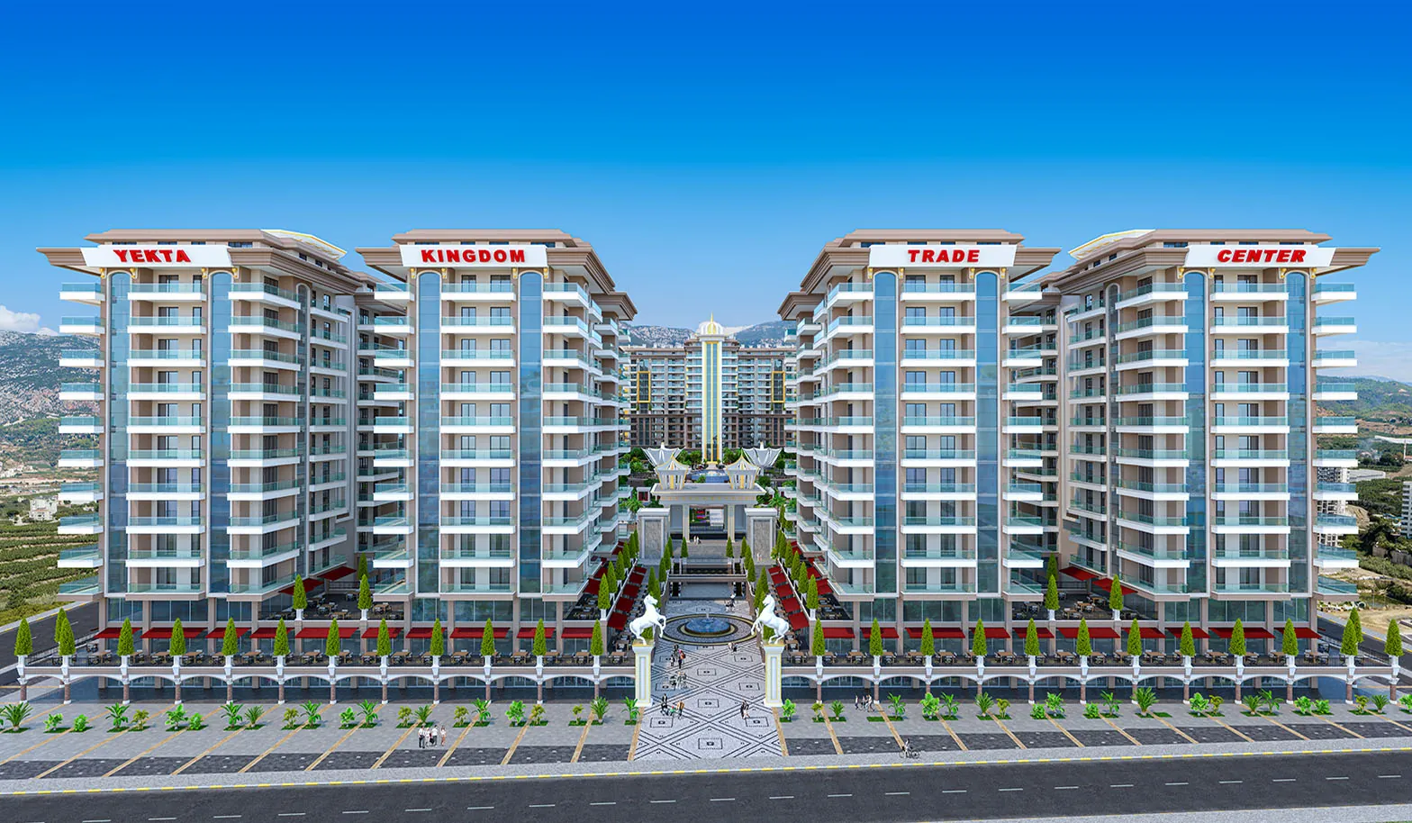 Yekta Kingdom Trade Center — четыре блока комплекса, визуализация застройщика