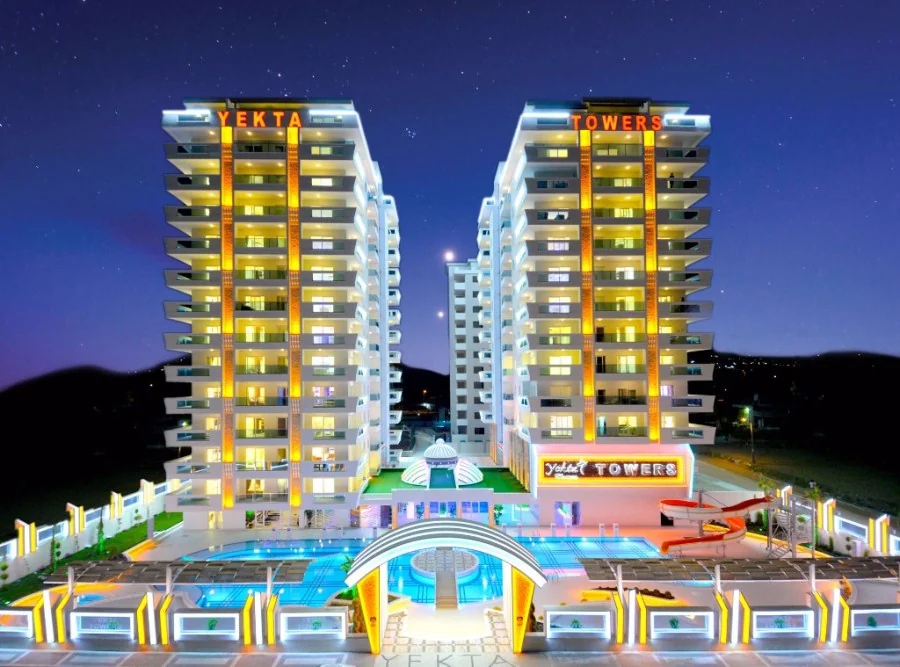 Yekta Towers — вечерняя подсветка, визуализация